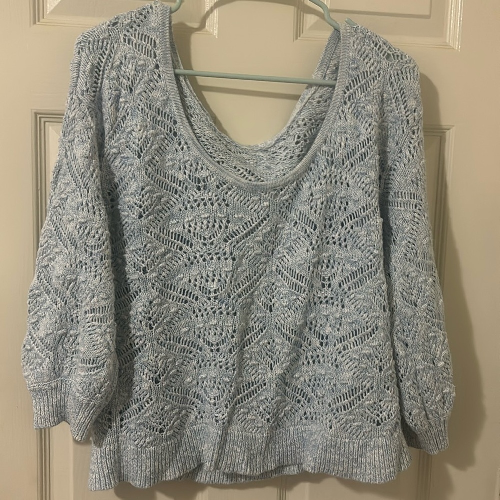 Light Blue 3/4 Sleeve Woman’s Sweater